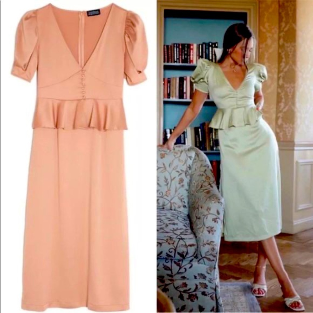Danielle Bernstein Solid Puff-Sleeve Midi Dress